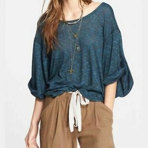 Ocean Blue FP Beach Marled Roll-Sleeve Top